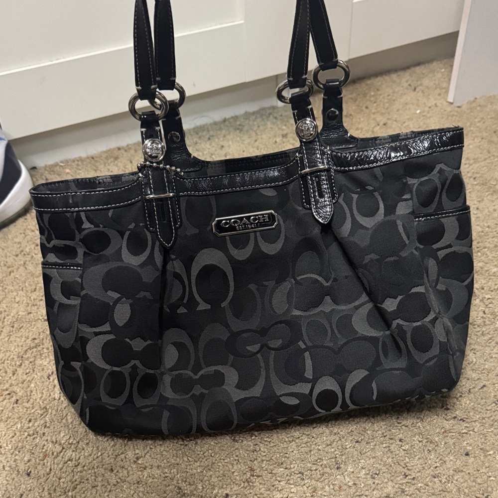 Coach Black and Dark Gray Shoulder Bag